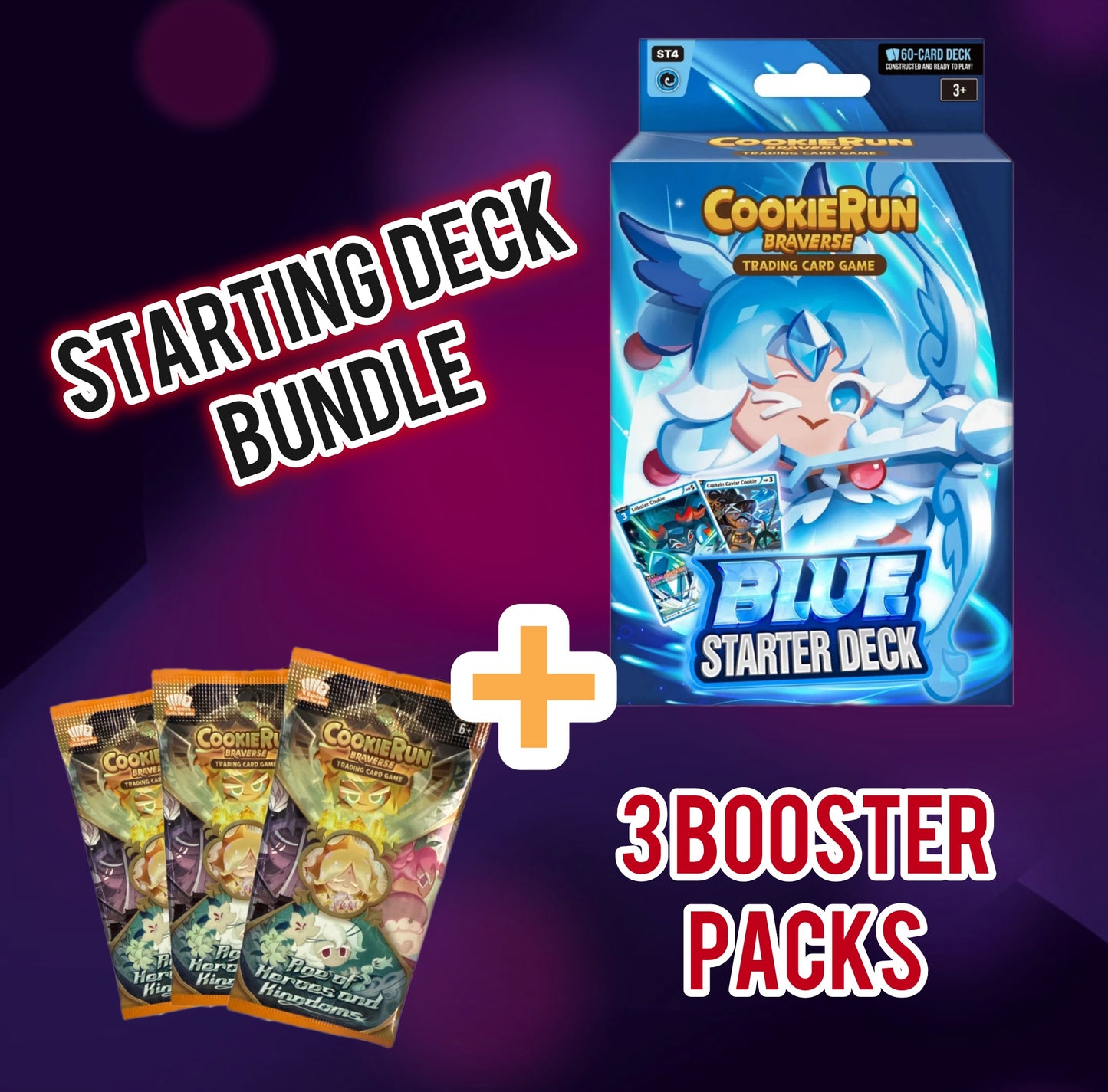 Cookie Run TCG Starter Deck and 3 Booster Pack Bundle- Ages of Heroes and Kingdoms
