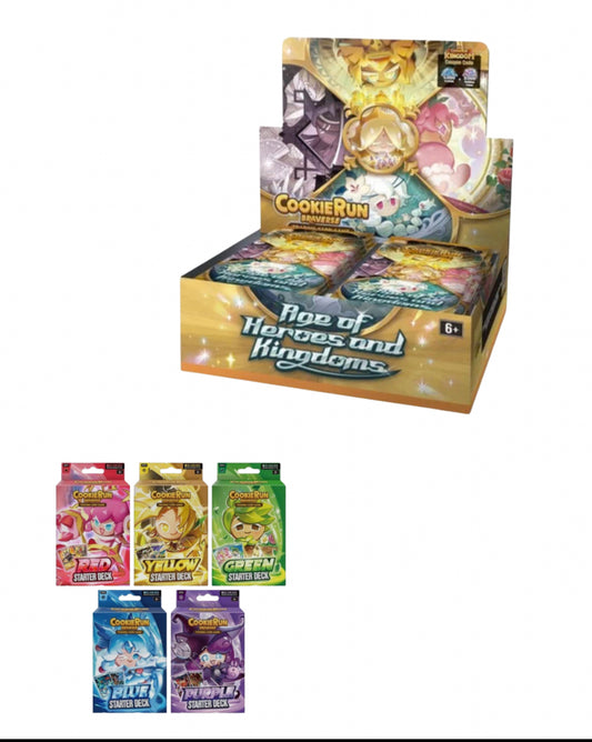 CookieRun TCG:  Age of Heroes and Kingdoms booster display and 1 Starter Decks Bundle