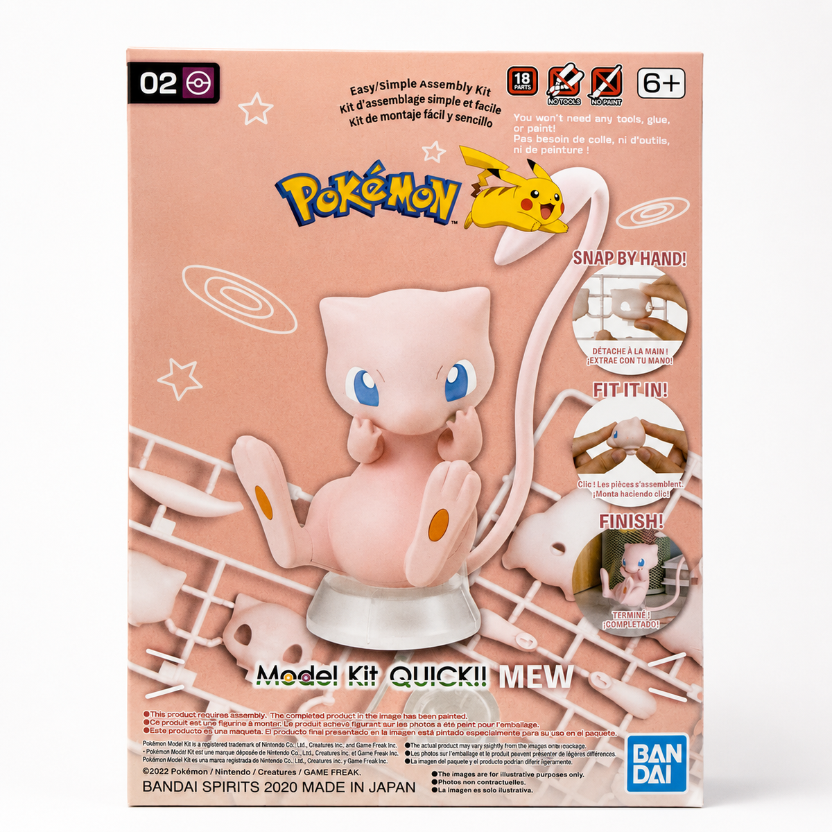 Clean studio image of Bandai Pokémon Model Kit QUICK!! 02 Mew retail box