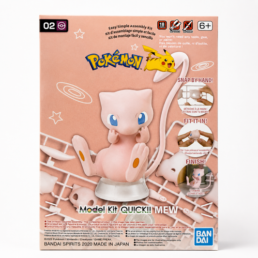 Clean studio image of Bandai Pokémon Model Kit QUICK!! 02 Mew retail box